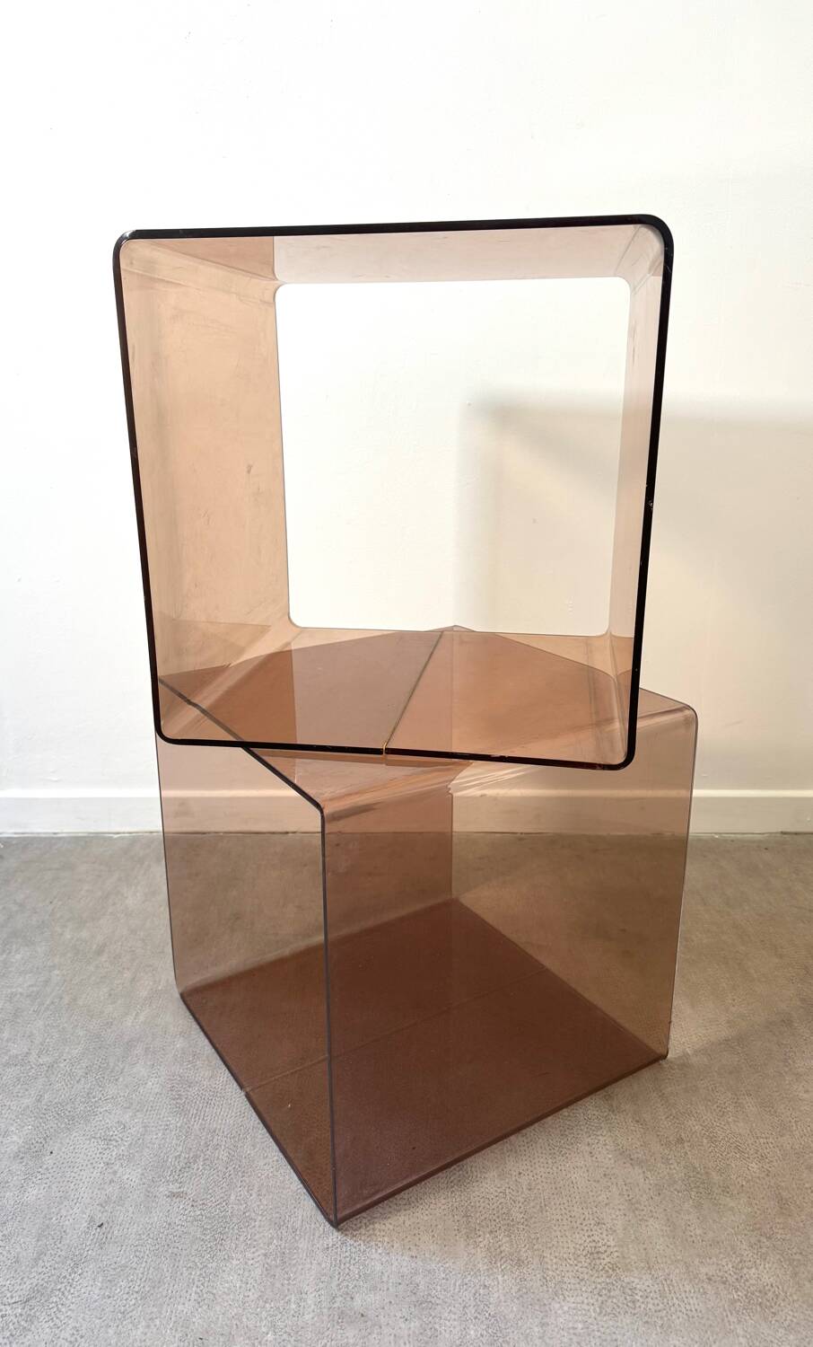 Pair of smoked Plexiglas cubes by Michel Dumas