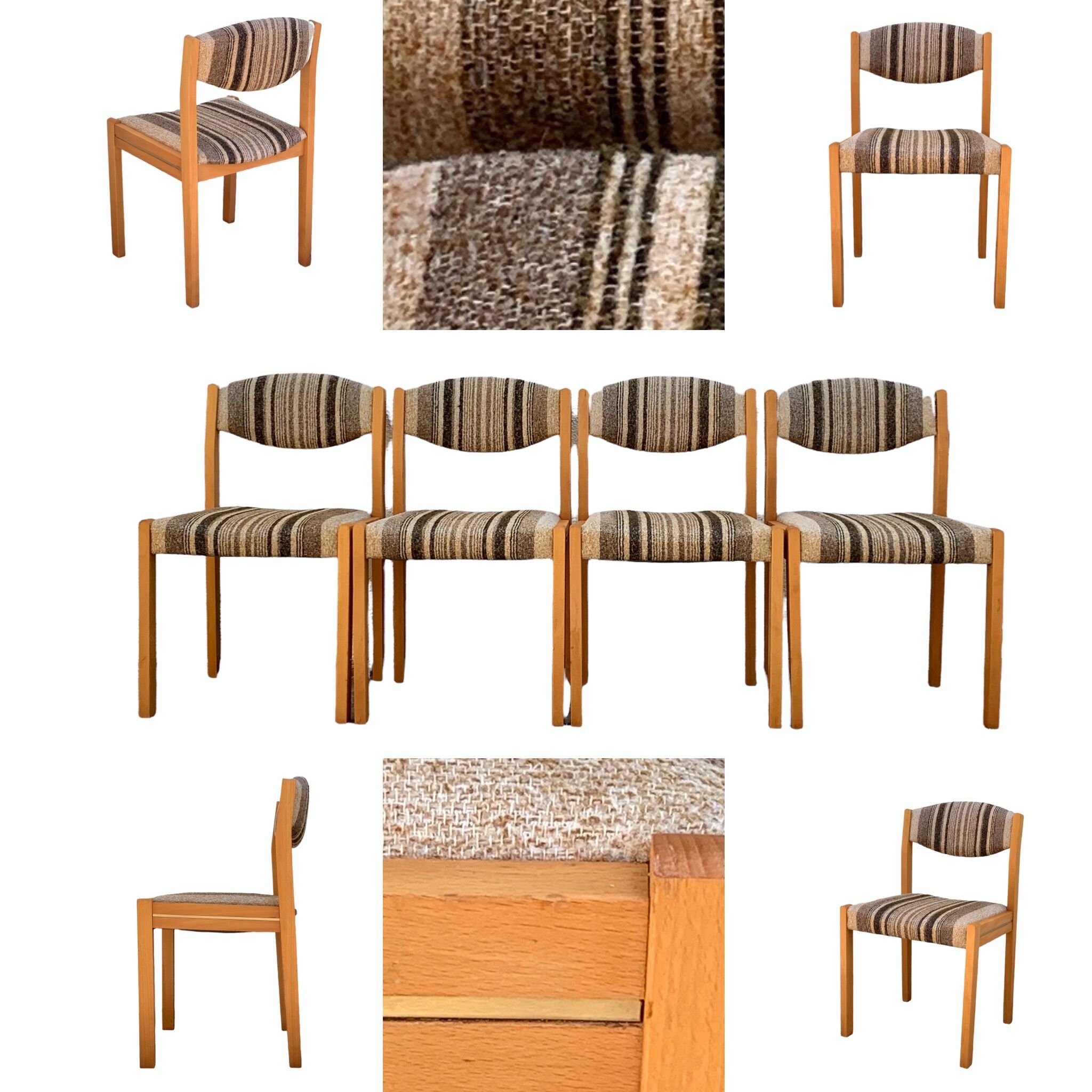 Suite of 4 chairs self beech brass and wool 1960