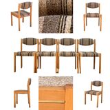 Suite of 4 chairs self beech brass and wool 1960