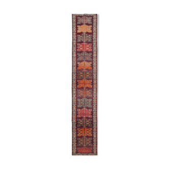 Tapis contemporain anatolien purple runner tissé à la main 87 cm x 480 cm