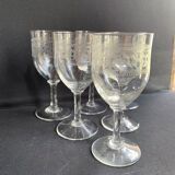 6 Large glasses 1/2 guilloché crystal – Art Nouveau
