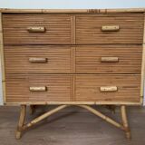 Commode 3 tiroirs en rotin / bambou attribuée à adrien audoux et frida minnet. Circa 1950