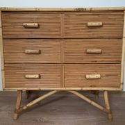 3-drawer rattan/bamboo chest of drawers attributed to Adrien Audoux and Frida Minnet. Circa 1950