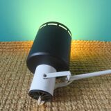 Pair of long white arm wall lights with black spot. "lita device"
