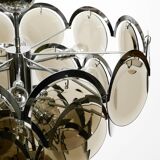 Large original 1960s large chrome metal and glass disc ceiling chandelier