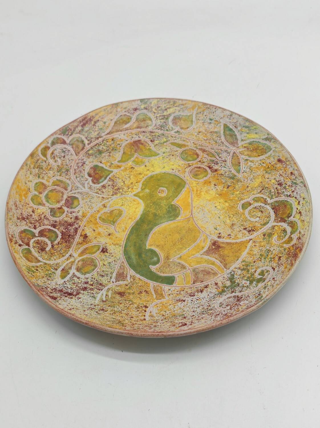 Large 27.5cm bowl signed Bernard Buffat "bird decoration"