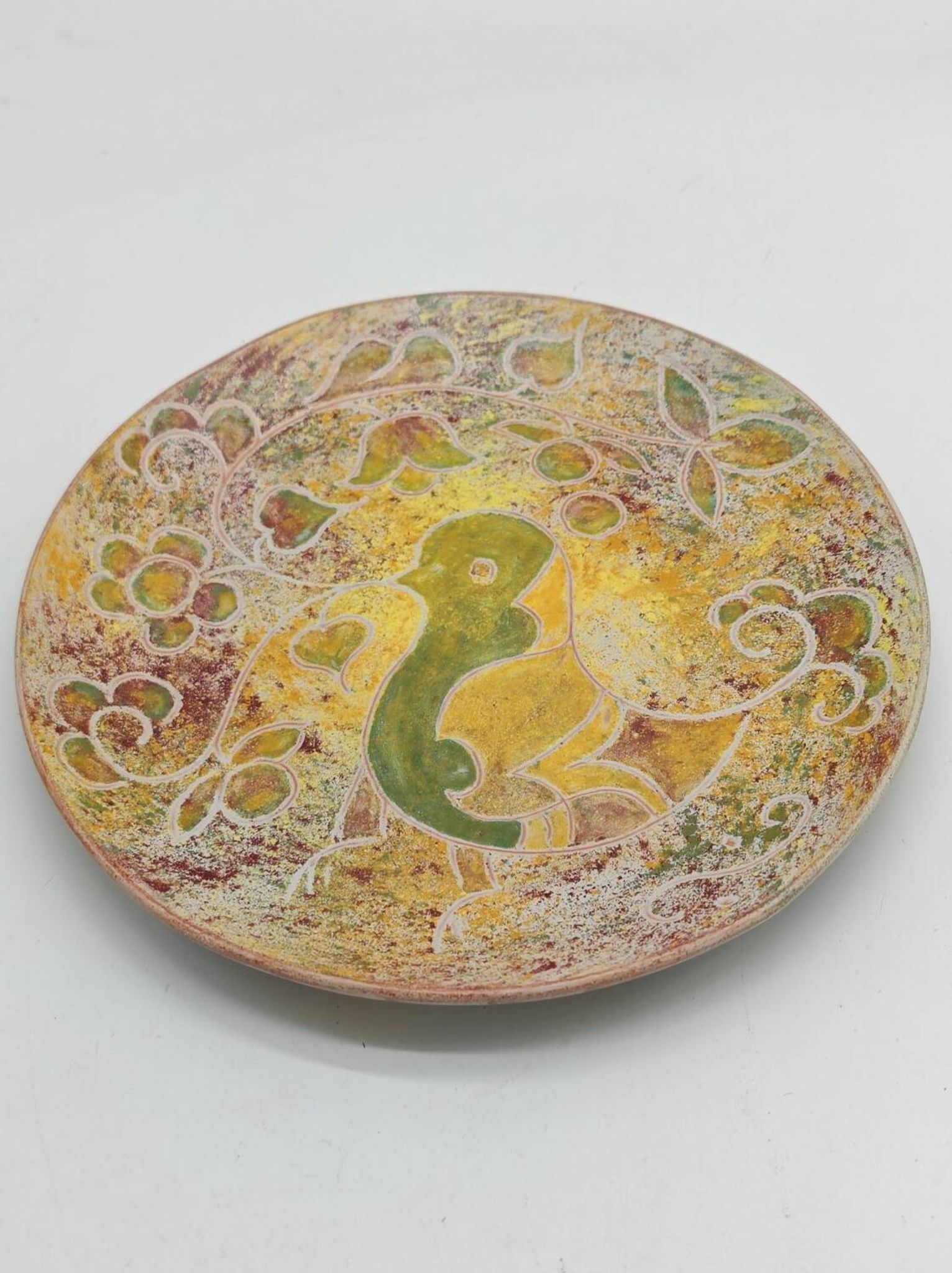 Grande coupe de 27.5cm signée Bernard Buffat "décor à l'oiseau"