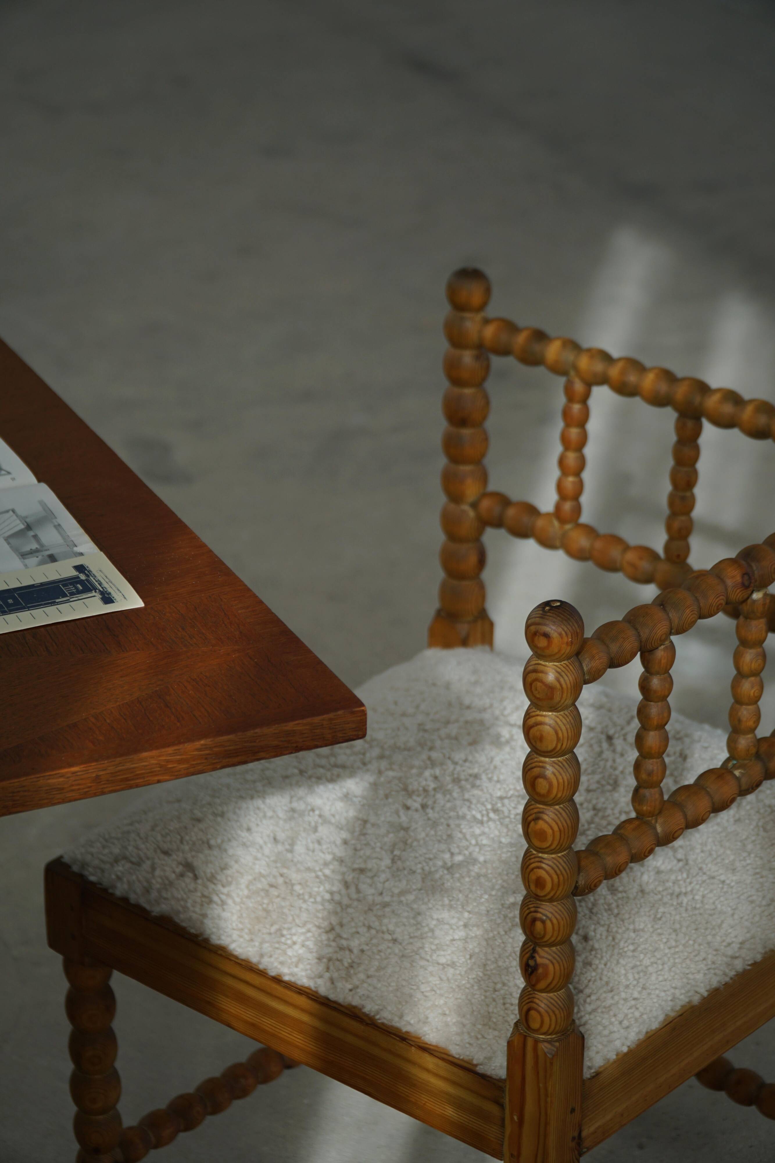 Antique French corner chair handcrafted with lamb's wool, early 20th century.