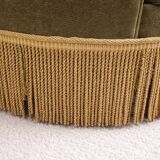 Vintage Art Deco armchair in green fabric with fringes – 1930s/50s