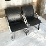 Gisberger chrome leather armchairs circa 1980