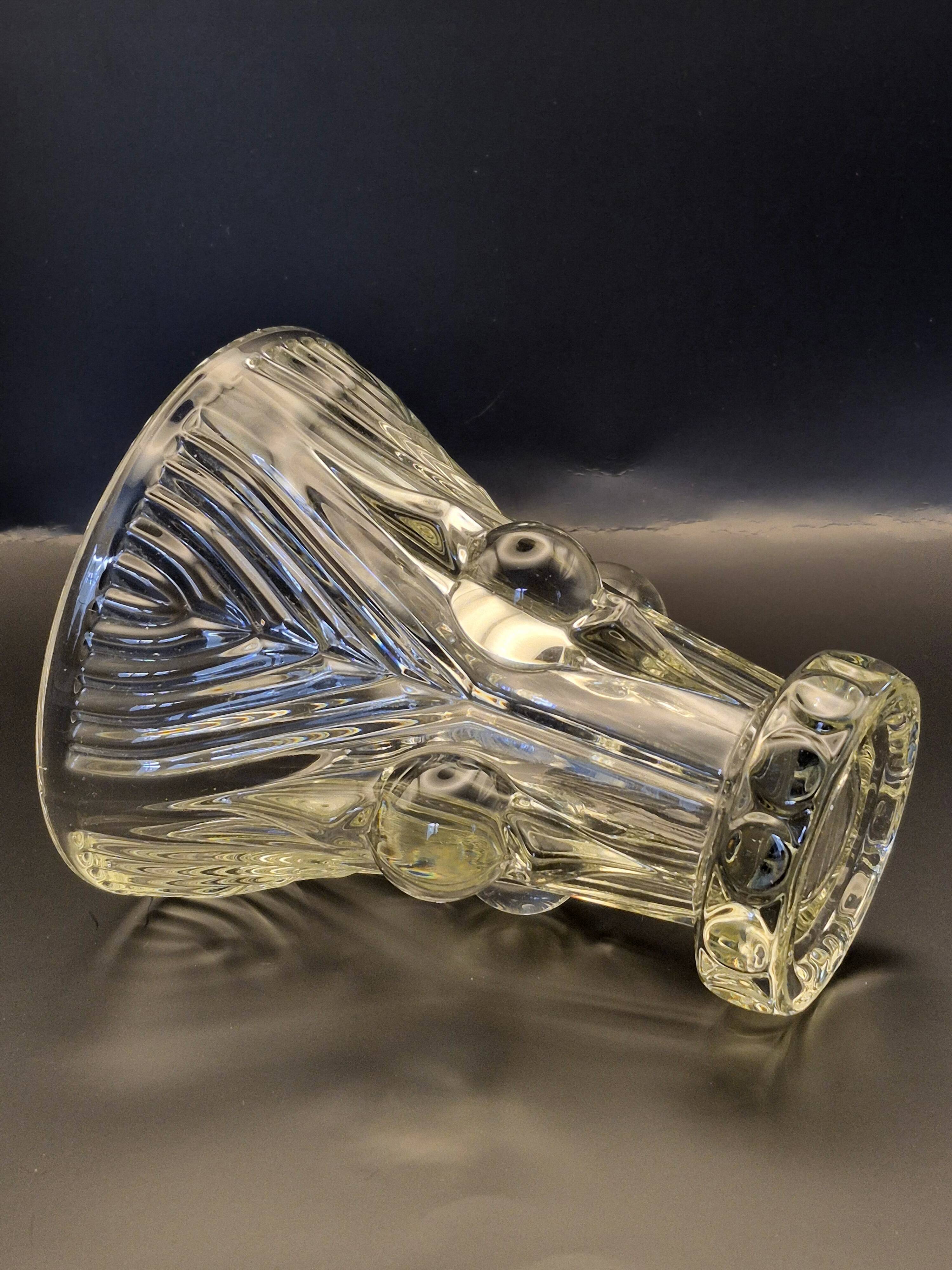Vintage thick moulded glass/crystal vase Sculptural design Art Deco