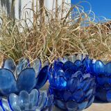 Salad bowl fruit cup vintage blue glass