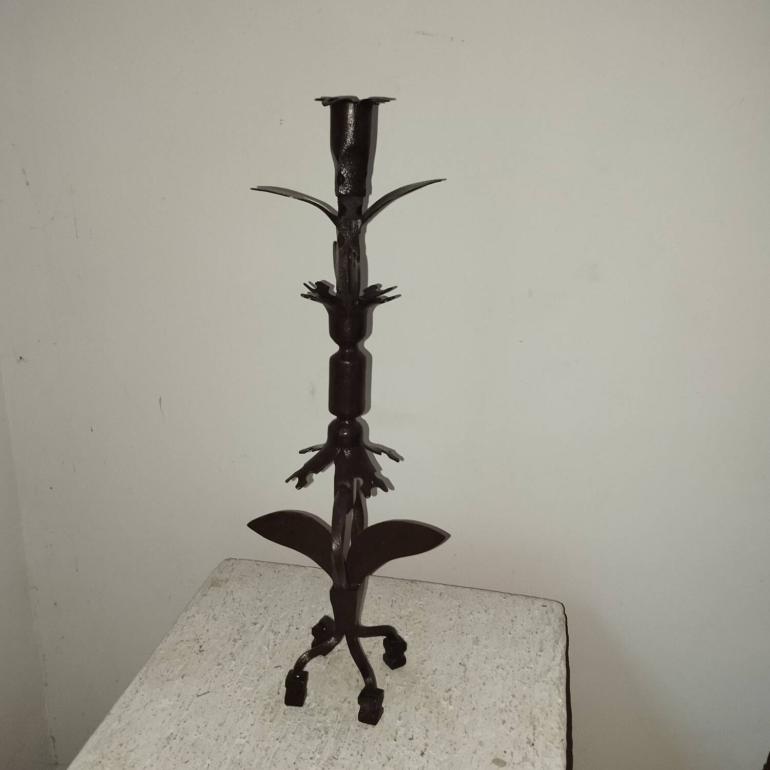 Candle holder blade base wrought iron brutalist folk art