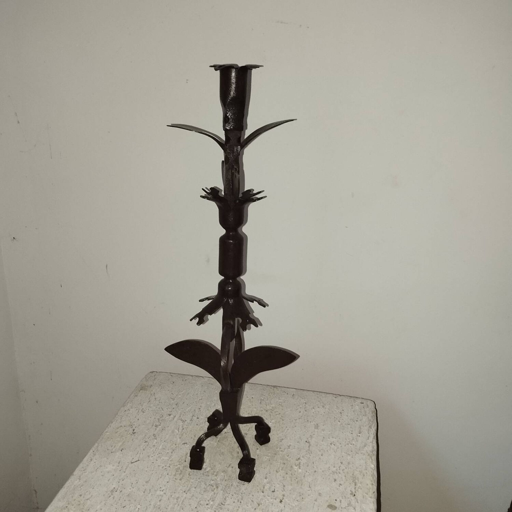 Candle holder blade base wrought iron brutalist folk art