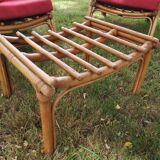 2 bamboo chairs ans foot stool