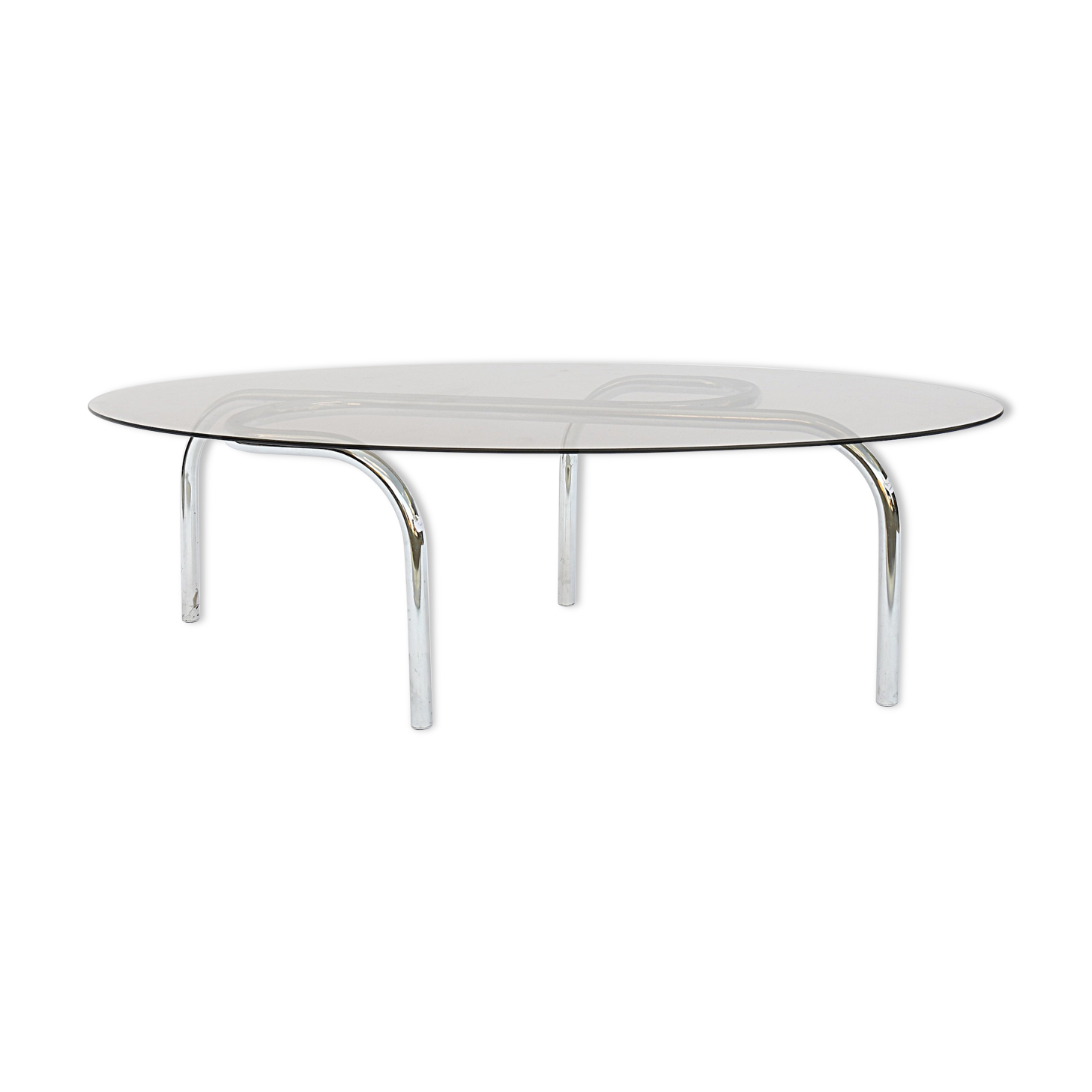 Coffee table in chromed metal and glass