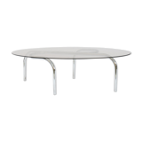 Coffee table in chromed metal and glass