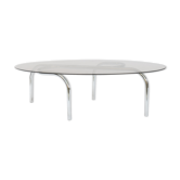 Coffee table in chromed metal and glass