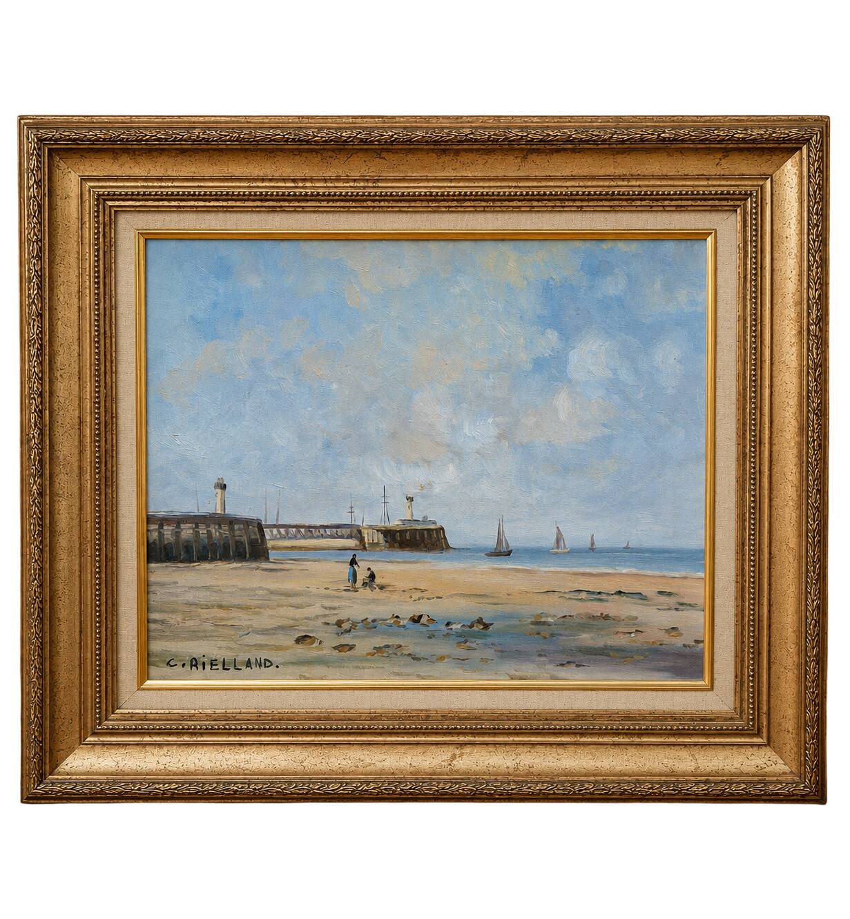 Christophe Rielland (XXᵉ siècle) – Vue de port et plage animée