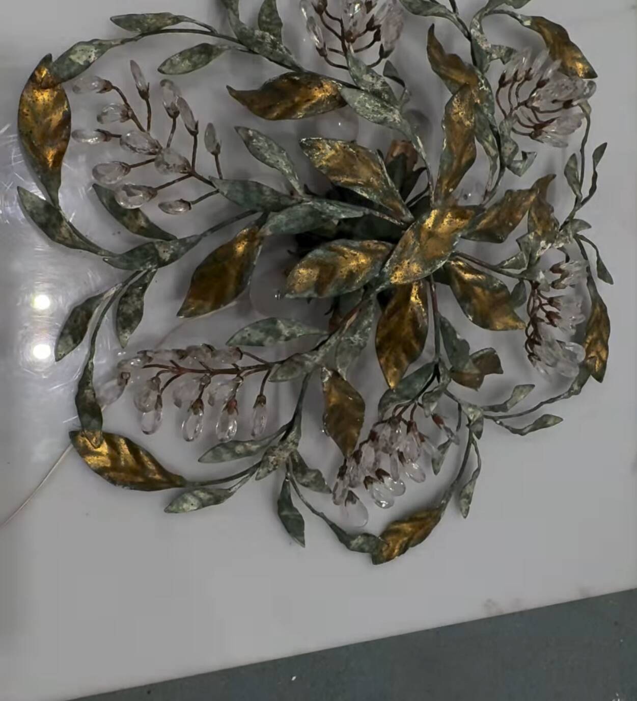 Large Florentine Tole Crystal Flushmount 1960’s