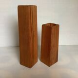 Pair of asymmetrical Scandinavian wooden candlesticks