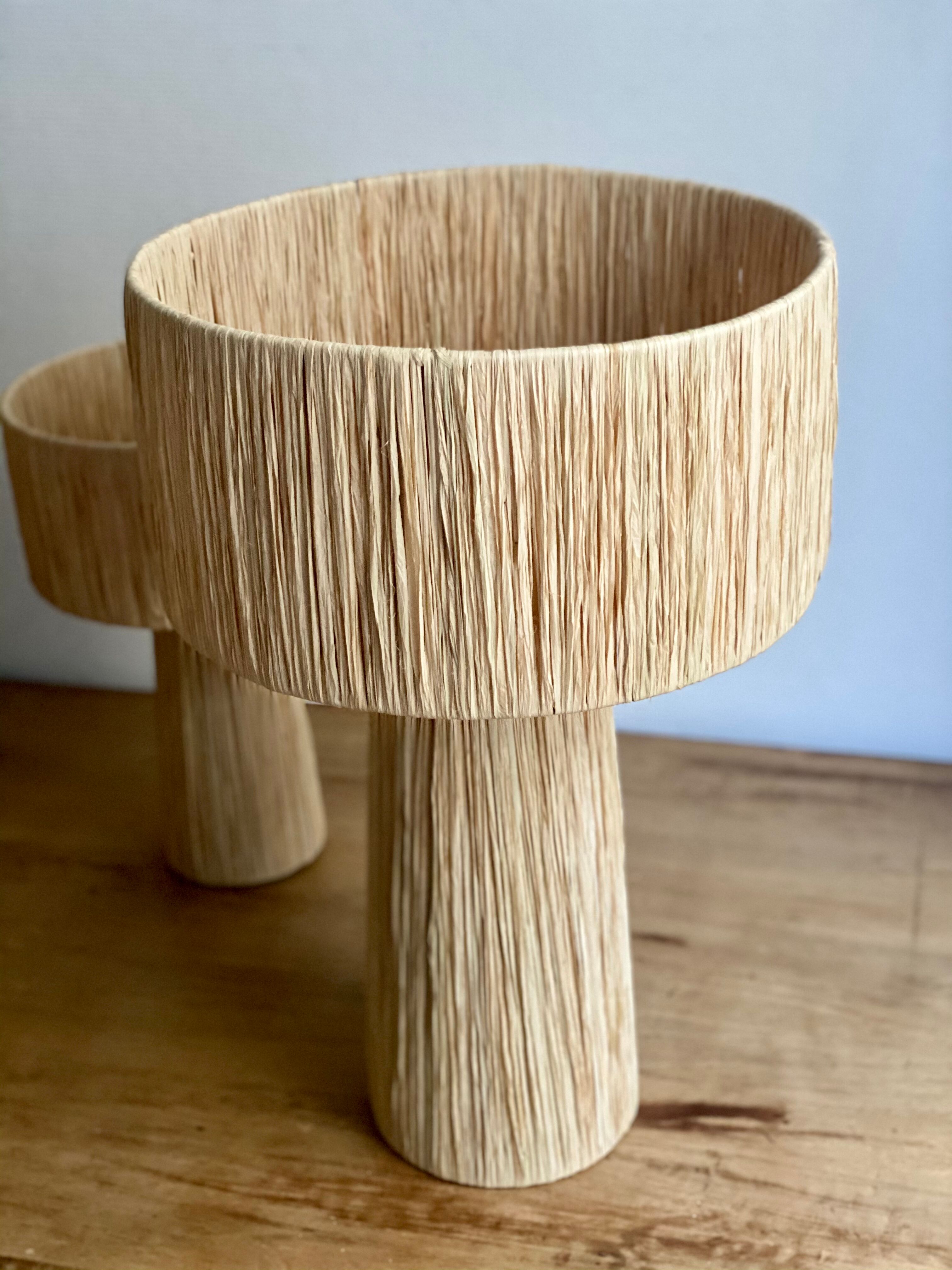 Minimalist raffia bedside table lamp