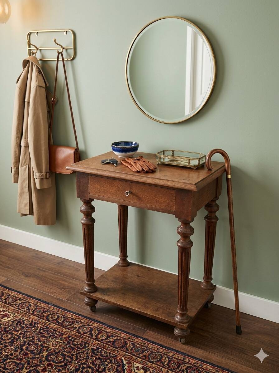 Louis XVI style bedside table in solid oak