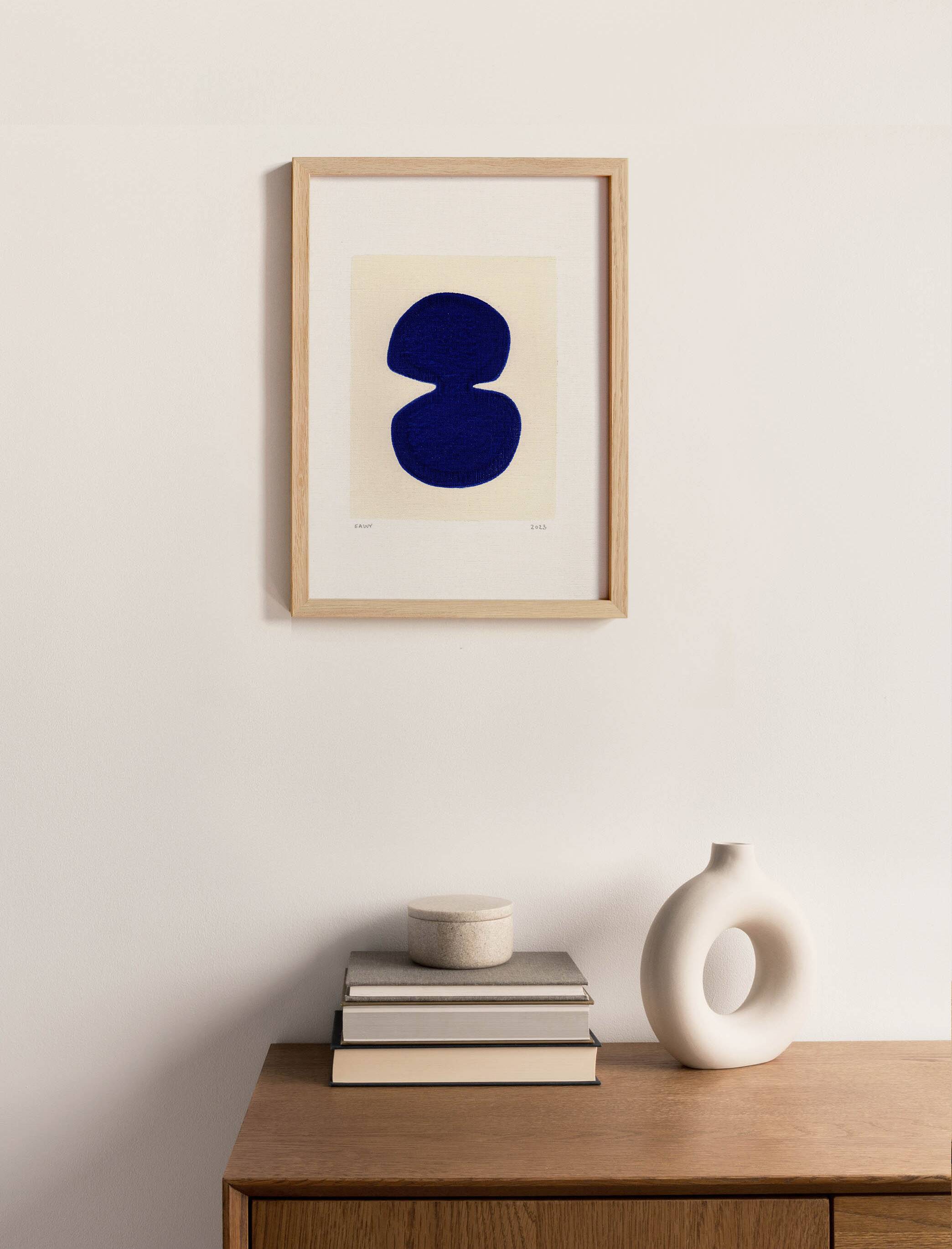 abstract painting on ultramarine blue paper signed Eawy