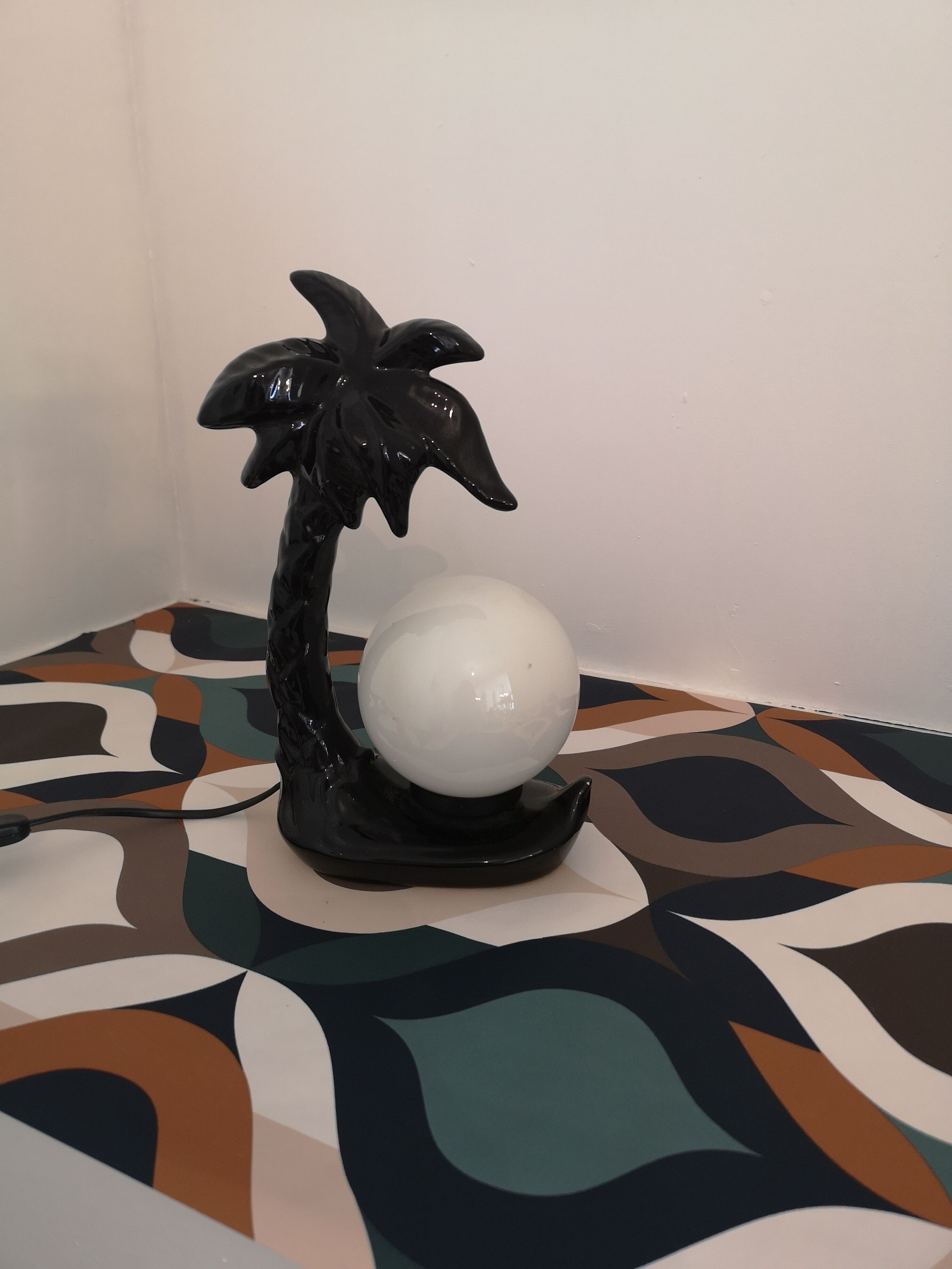 Lamp black palm in ceramic and opaline year 70