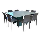 Table 160 × 160 inspiration Vignelli & 8 leather chairs Gorini Divani