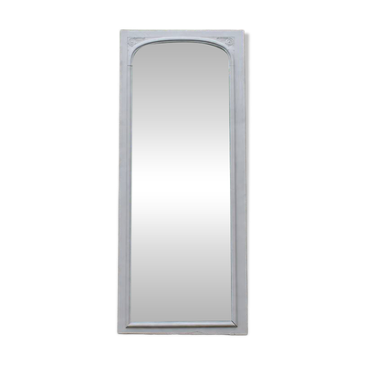 Grand miroir ancien Art déco biseauté de 1929 – Miroir à poser greige