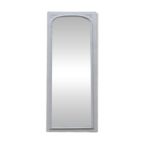Grand miroir ancien Art déco biseauté de 1929 – Miroir à poser greige
