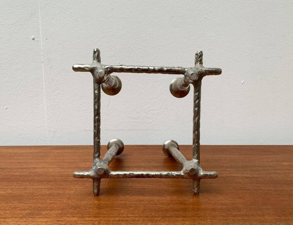 Brutalist sculptural cast aluminium candlestick Danish