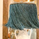 White terracotta lamp and blue raffia lampshade