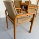4 armchairs with armrests in beech and fabric, 1970s vintage design.