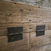Old French industrial workshop furniture in pine / storage bench, circa 1880–1900
