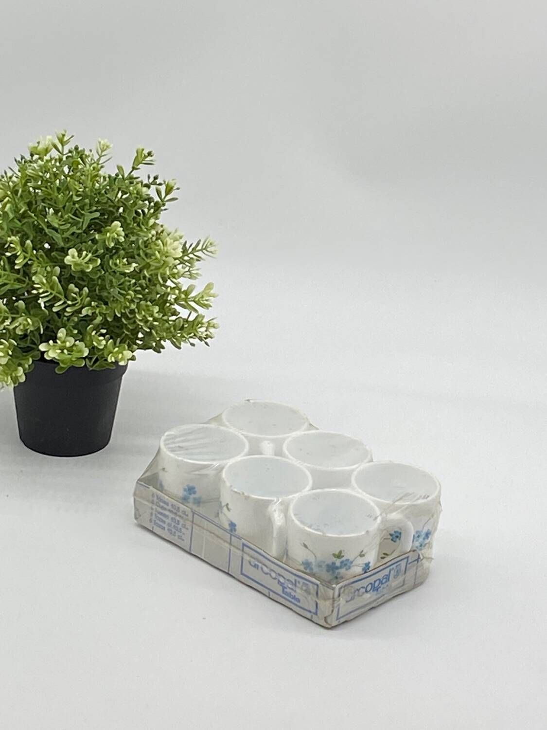 Service of 6 coffee cups, arcopal france, forget-me-nots, veronica,