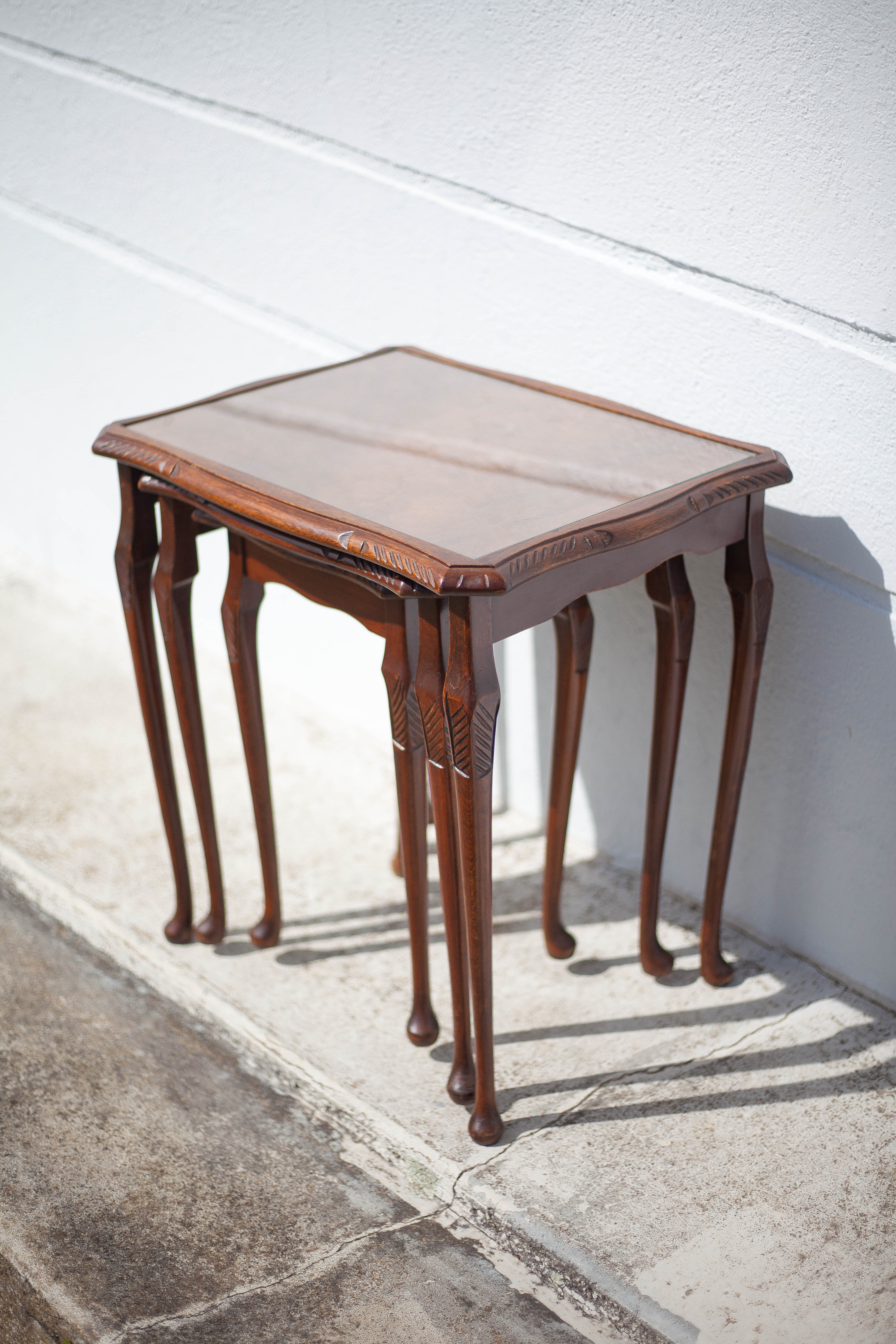 Queen Anne wood style nesting tables