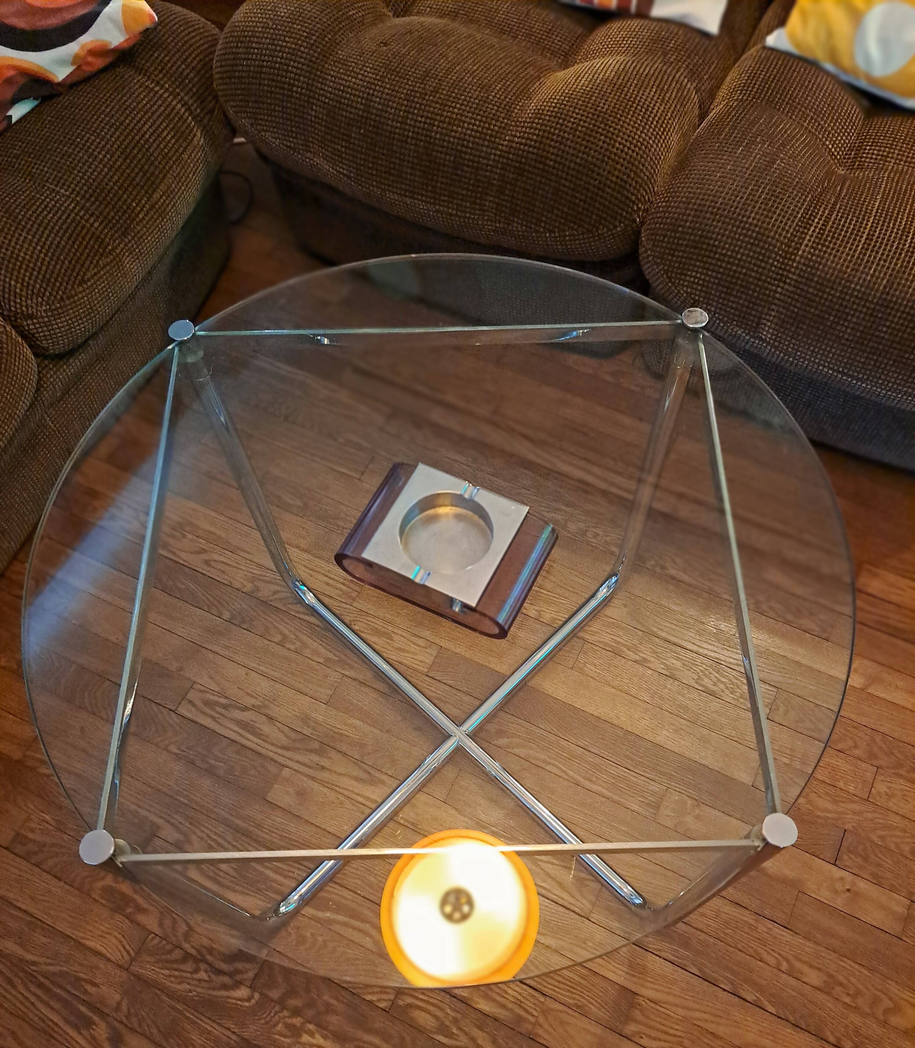 Van Der Rohe Italy Bauhaus' MR coffee table, occasional glass/chromed steel