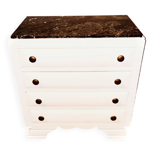 Commode 4 tiroirs plateau Marbre noir - Style classique chic