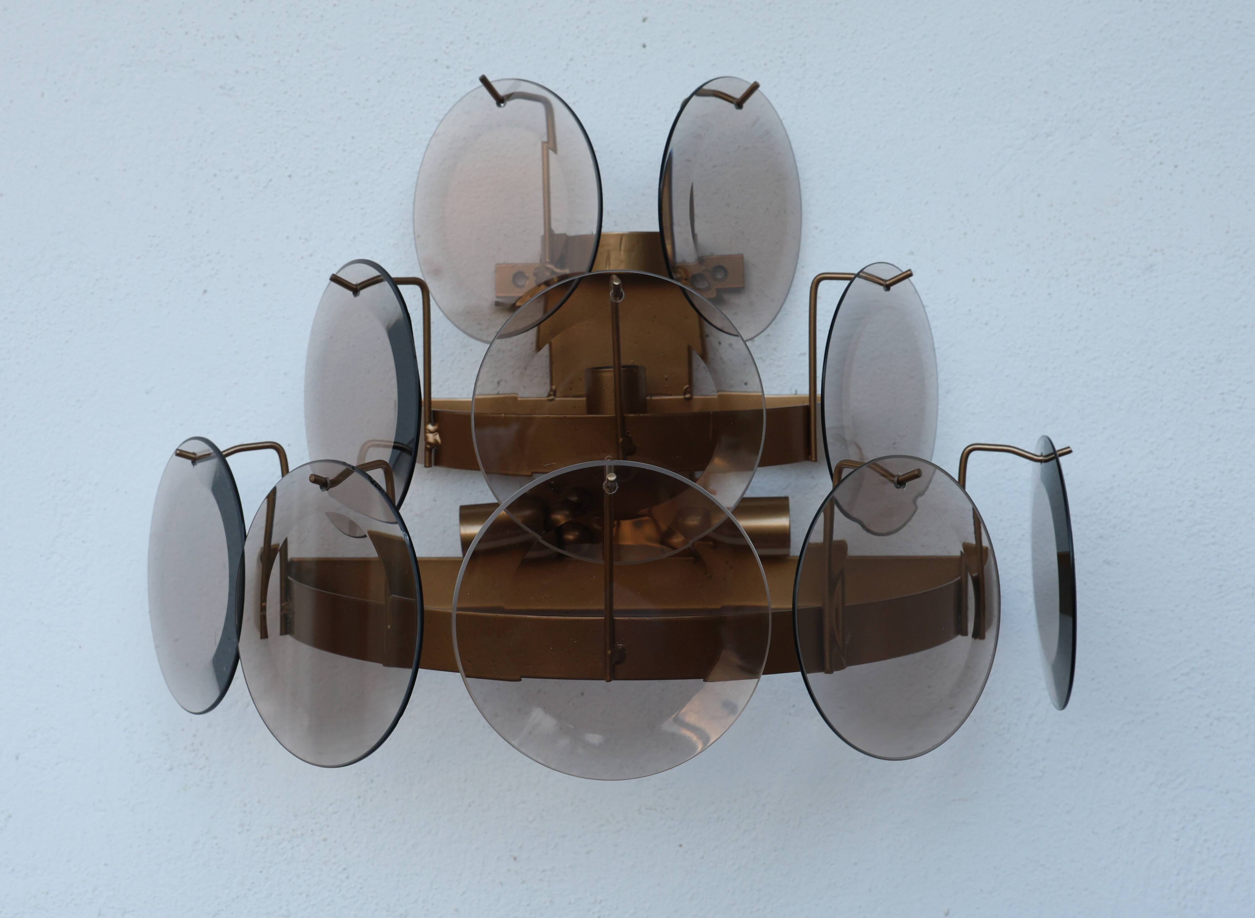 Set of 2 Vistosi Murano Wall Lamps Smoked Disc, 1970