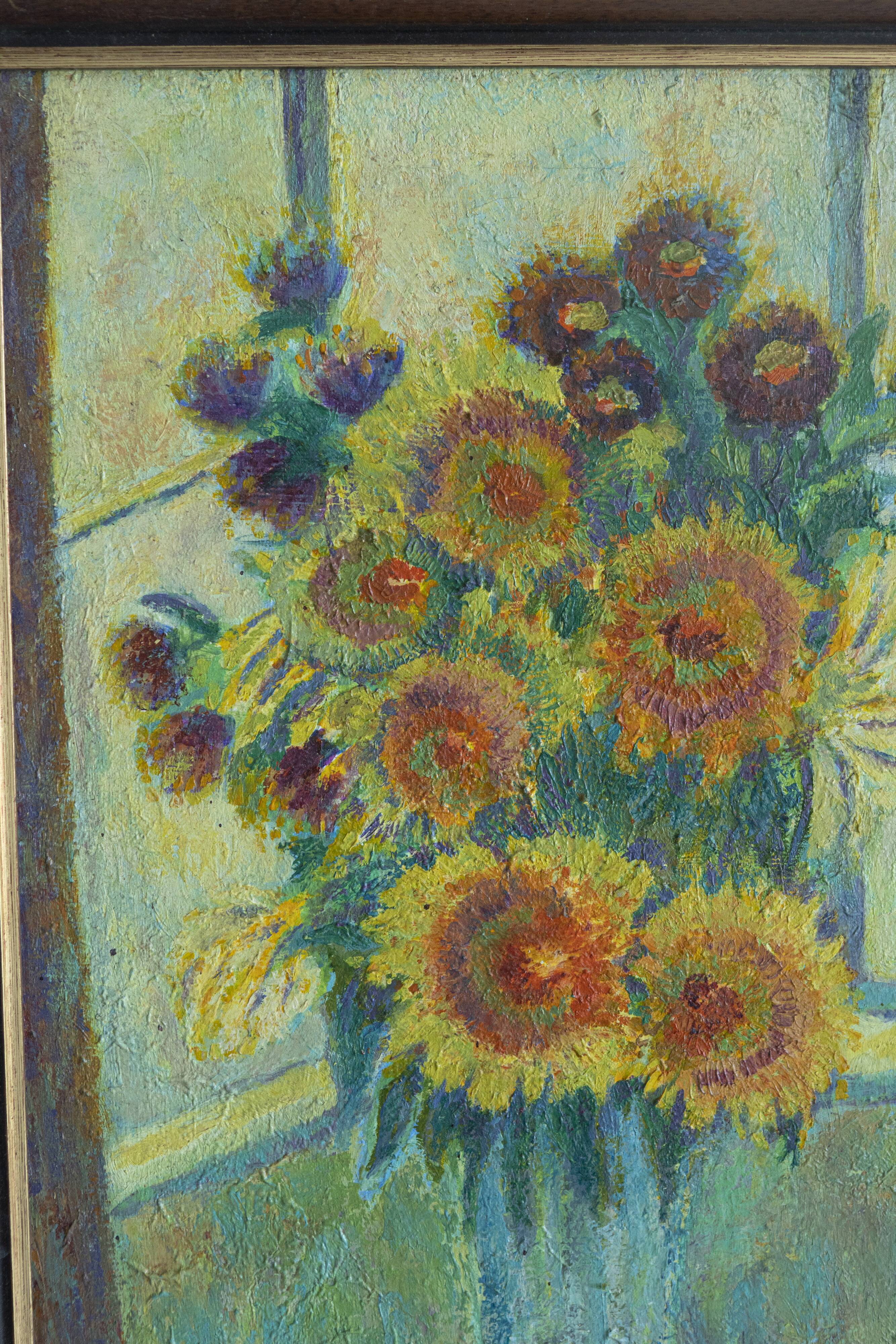 painting oil on canvas sunflowers still life signed
