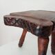 Brutalist Spanish tripod stool in solid carved wood.