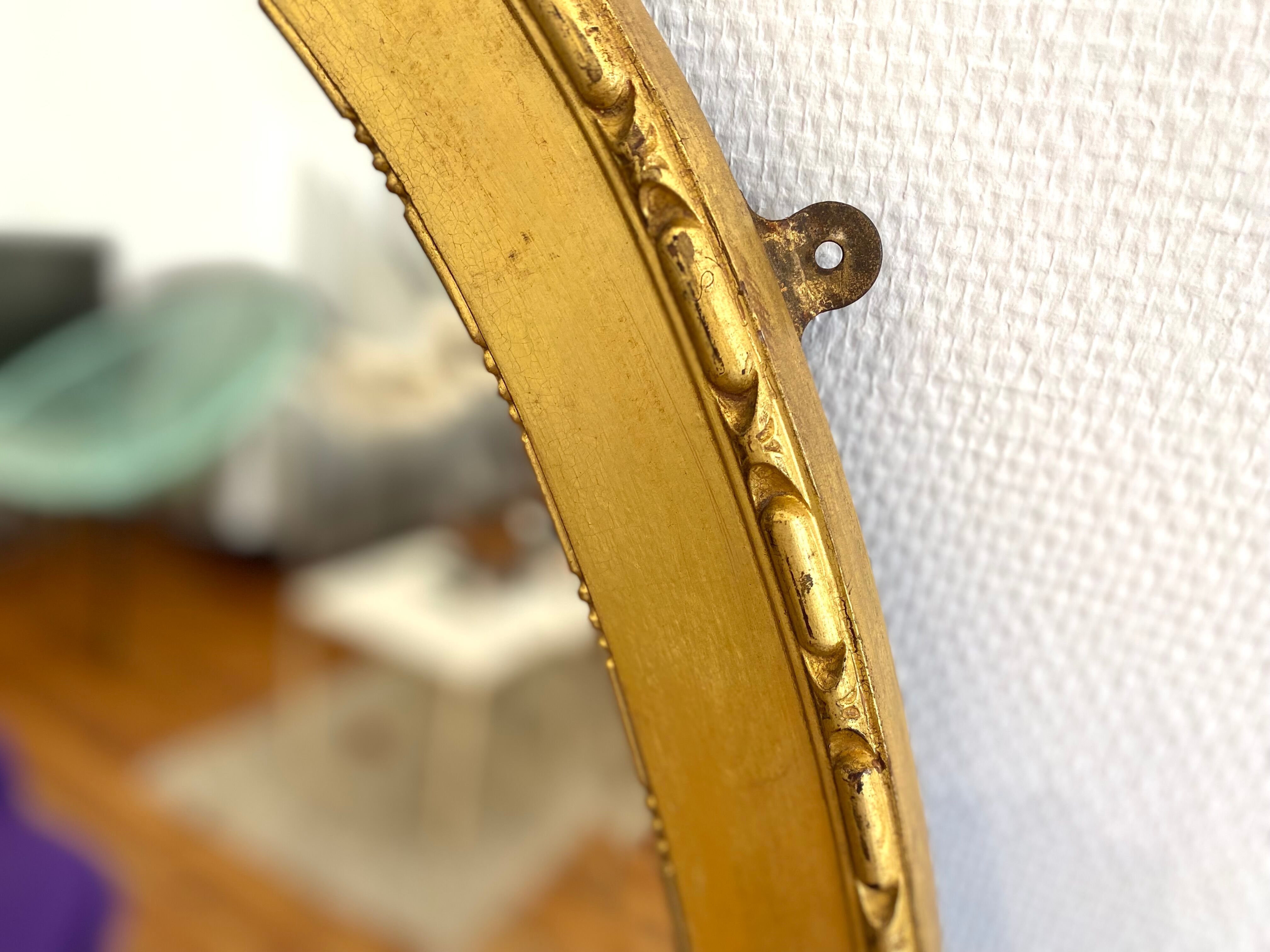 XXth oval mirror, gilded wood trumeau, beveled ice, vintage medallion mirror