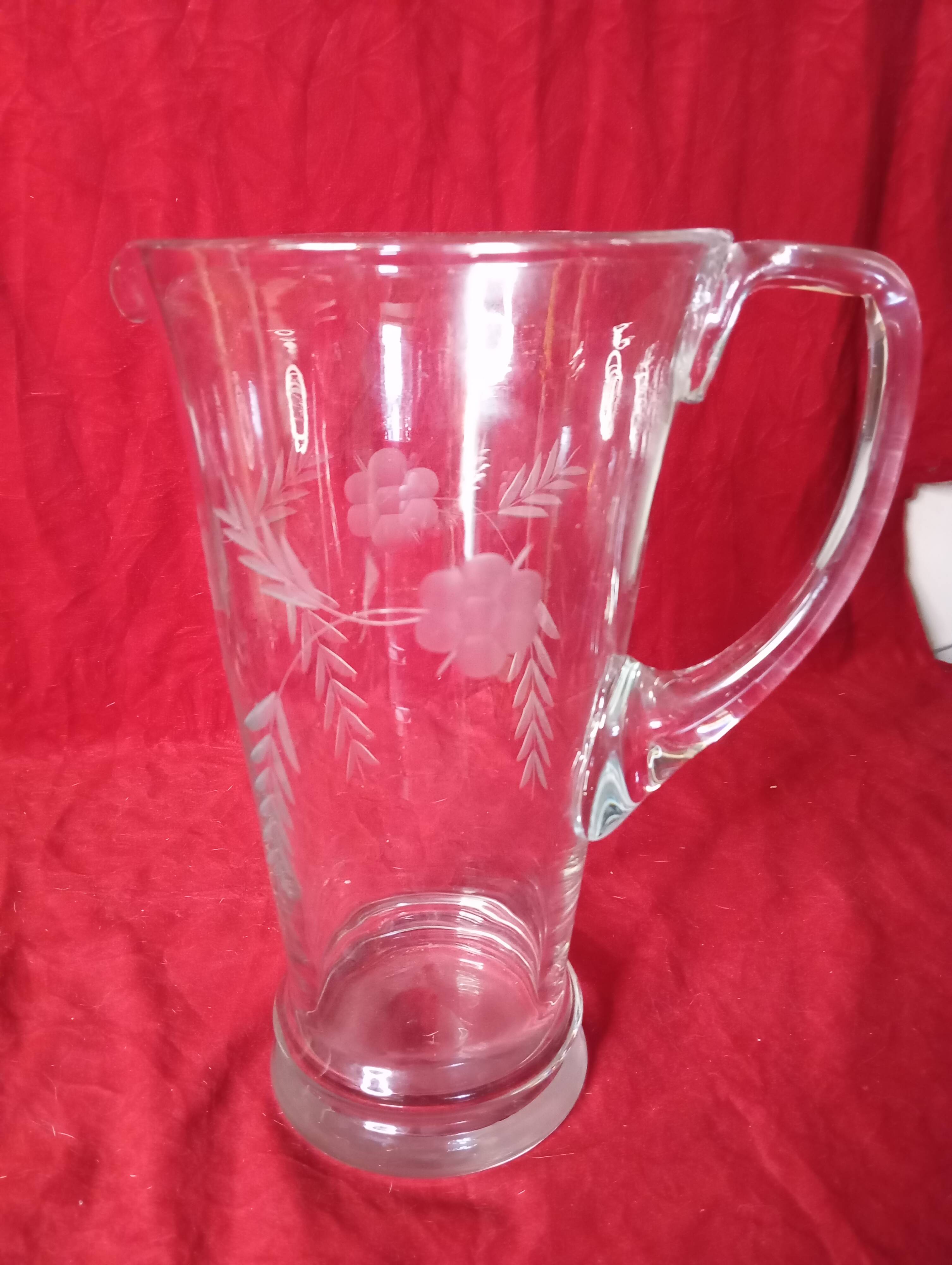 Art deco engraved glass pitcher