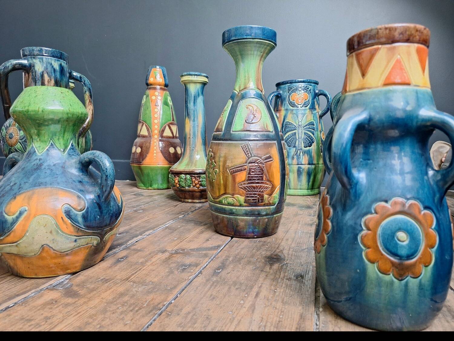 Vases, Flemish pottery from Thulin, Art Nouveau, Art Deco