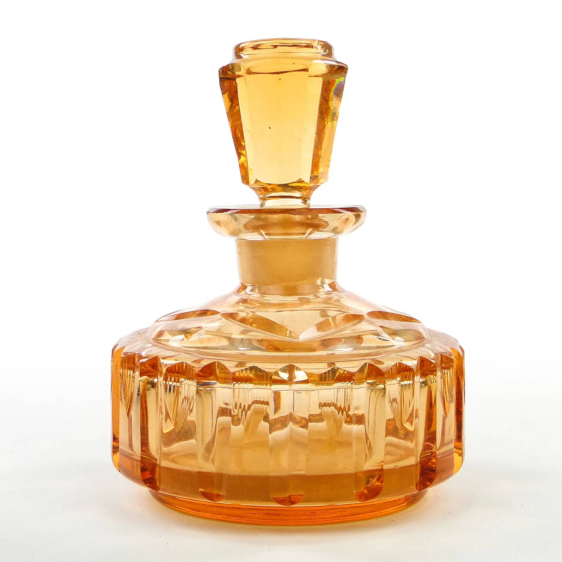 Art déco decanter, orange crystal, Poland, 1930s