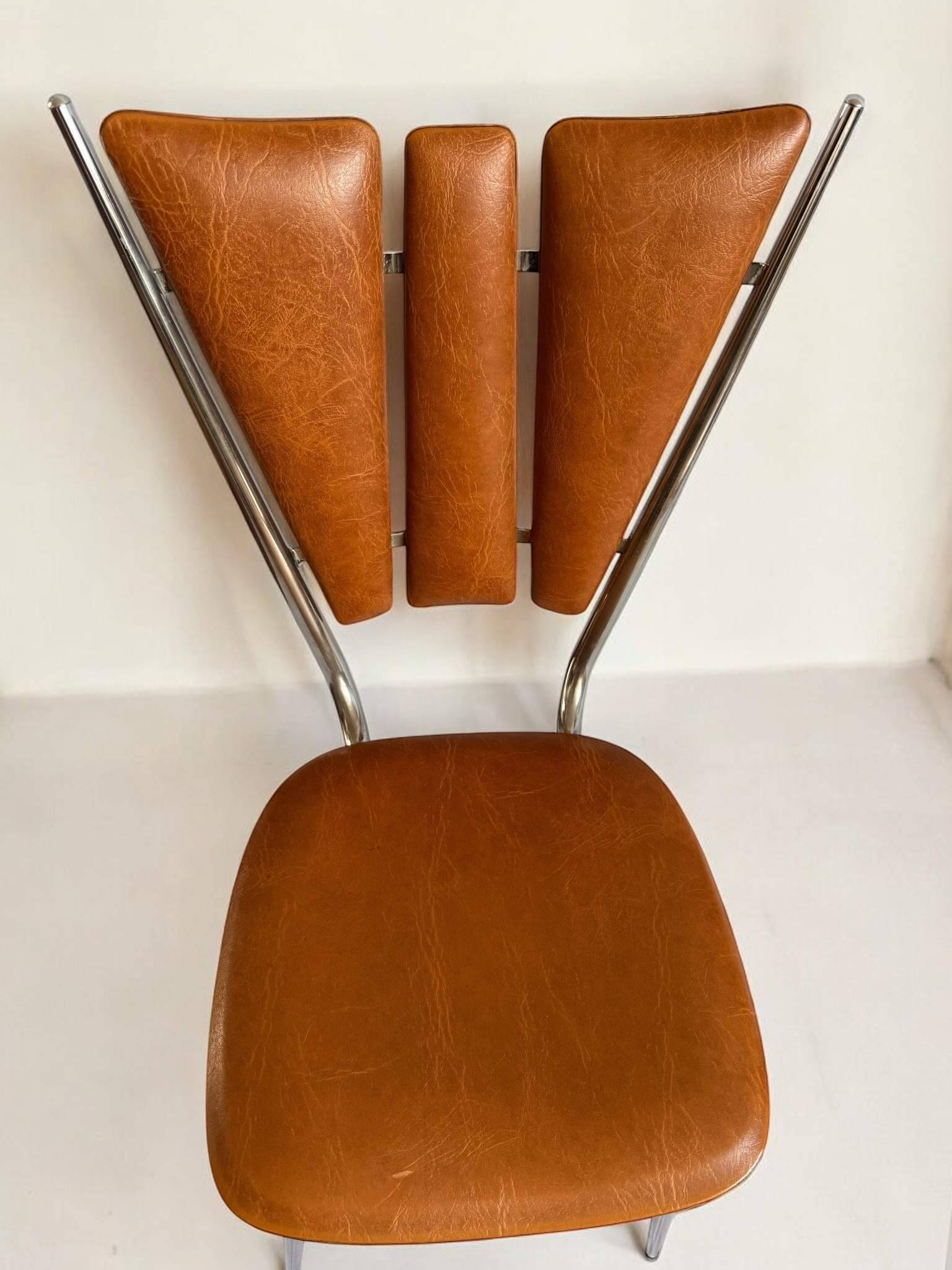 Pair of Tub Ménager vintage 70s petal chairs in brown leatherette and chrome