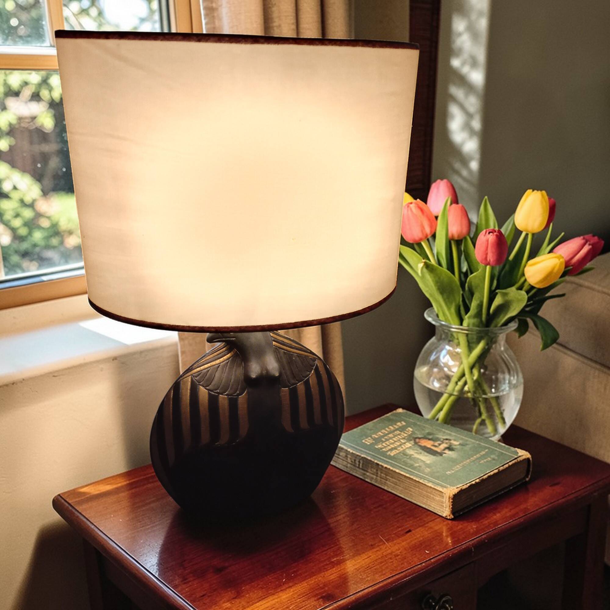 Horus Lamp - Georges Deliège signed ceramic - Art Deco style (circa 1970)