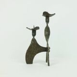 Porte-bougie en fer brutaliste sculptural du milieu du siècle pour 2 bougies